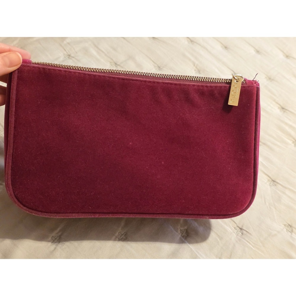 Authentic Gucci Velvet Beauty Bag Cosmetic Case Magenta Purple Gold 9.5x5.5" - Picture 4 of 12